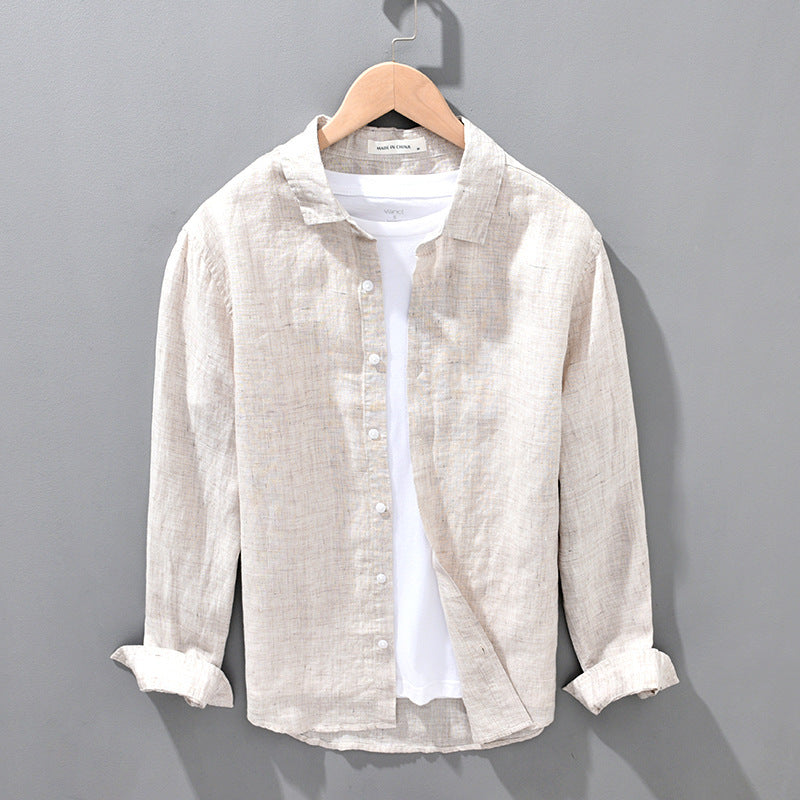 Men’s Linen Breathable Loose Shirt – Solid Color Casual Summer Top