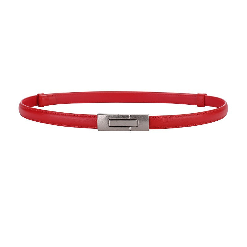 Women's Leather Thin Belt First Layer Cow Leather Button