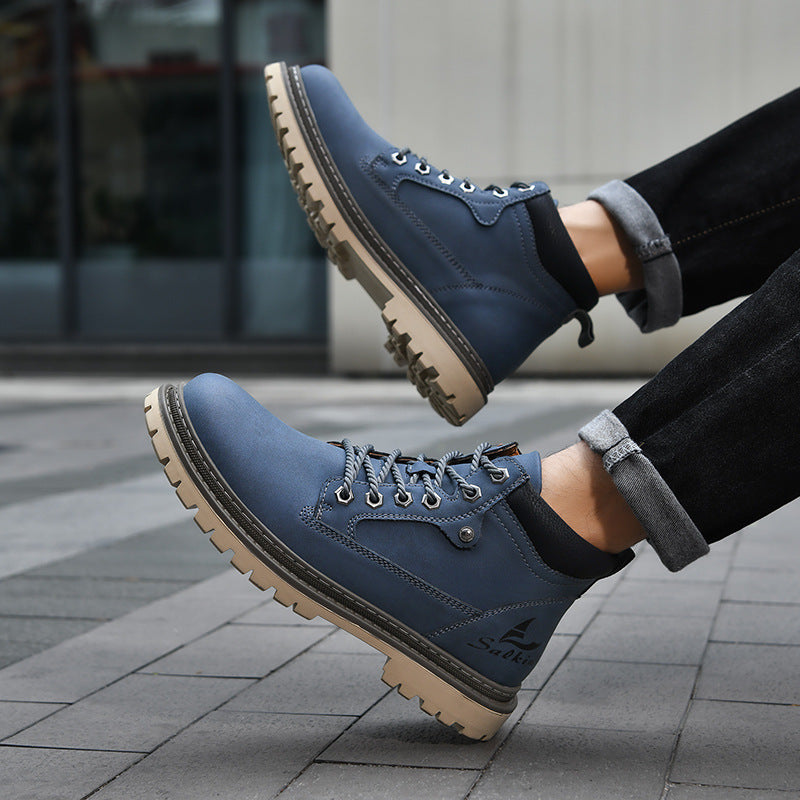 Men’s British-Style PU Leather Mid-Top Worker Boots