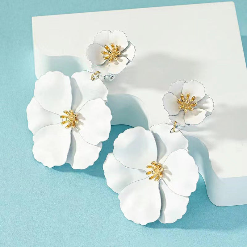 European And American Mori Girl Flower Earrings Retro Long
