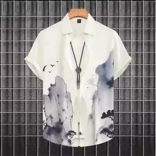 Men’s Plus-Size 3D Digital Print Short-Sleeve Shirt – Bold & Casual