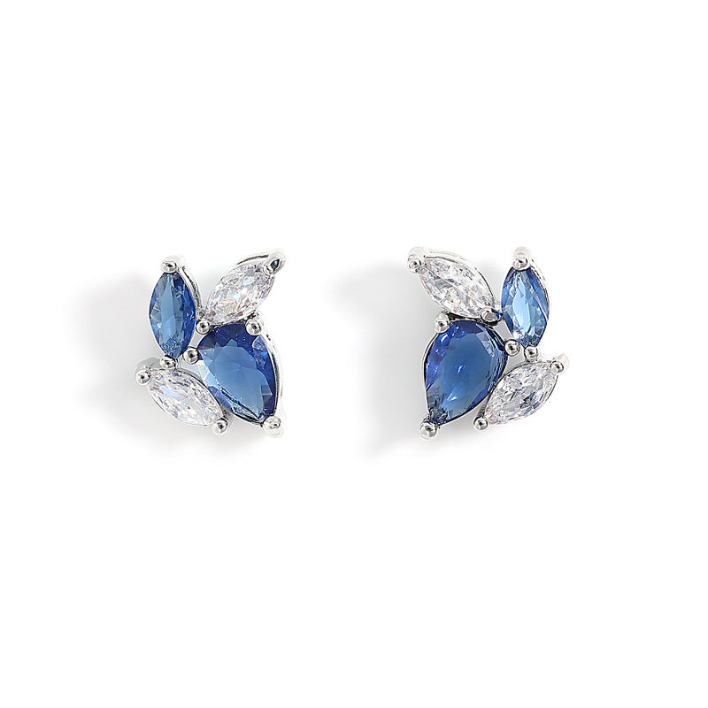 Blue Leaf Zircon Women's Niche Design Earrings