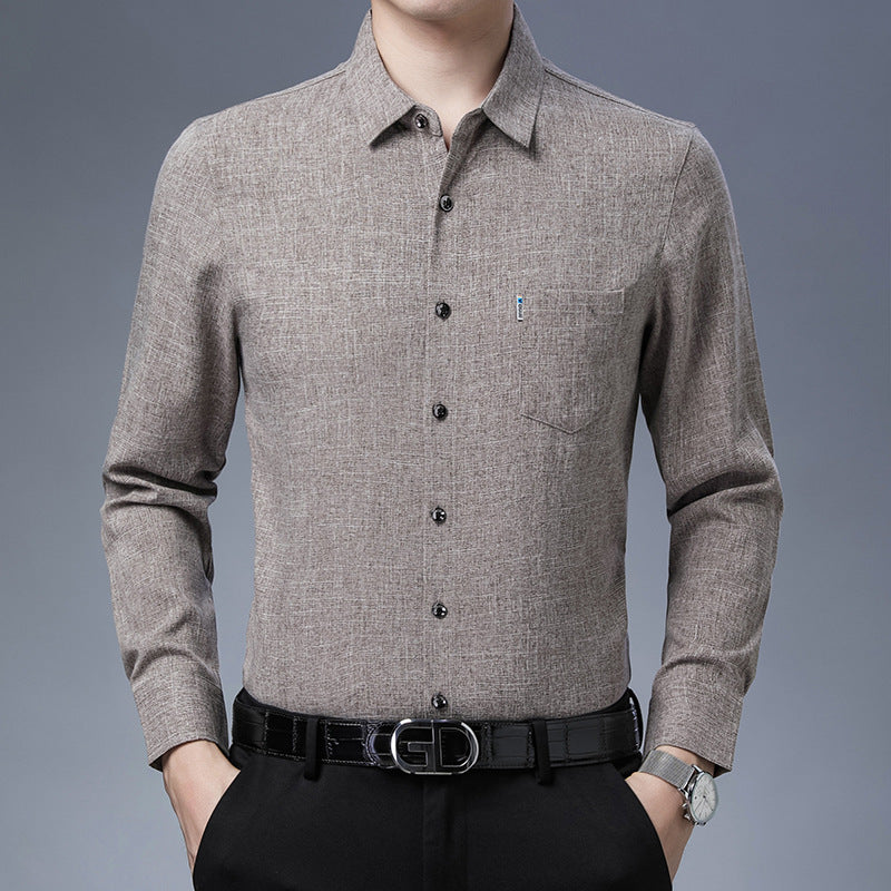 Men’s Linen-Like Casual Long-Sleeve Shirt – Lightweight Spring Style