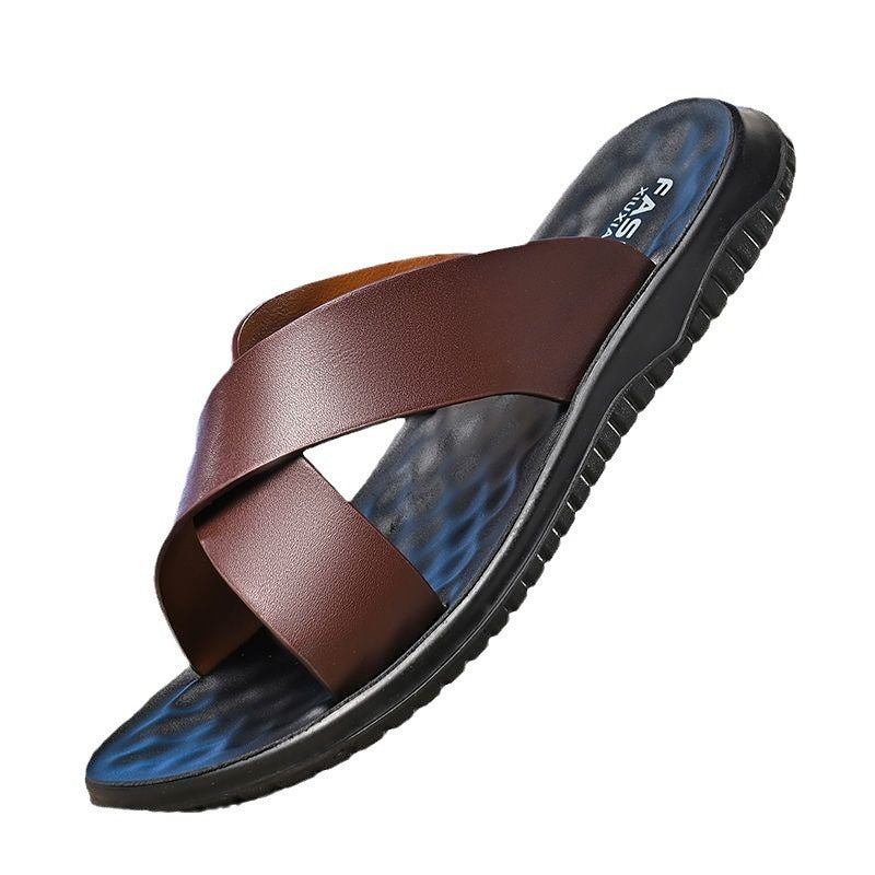 Men’s Casual Soft Leather Slippers – Soft-Bottom Non-Slip Comfort