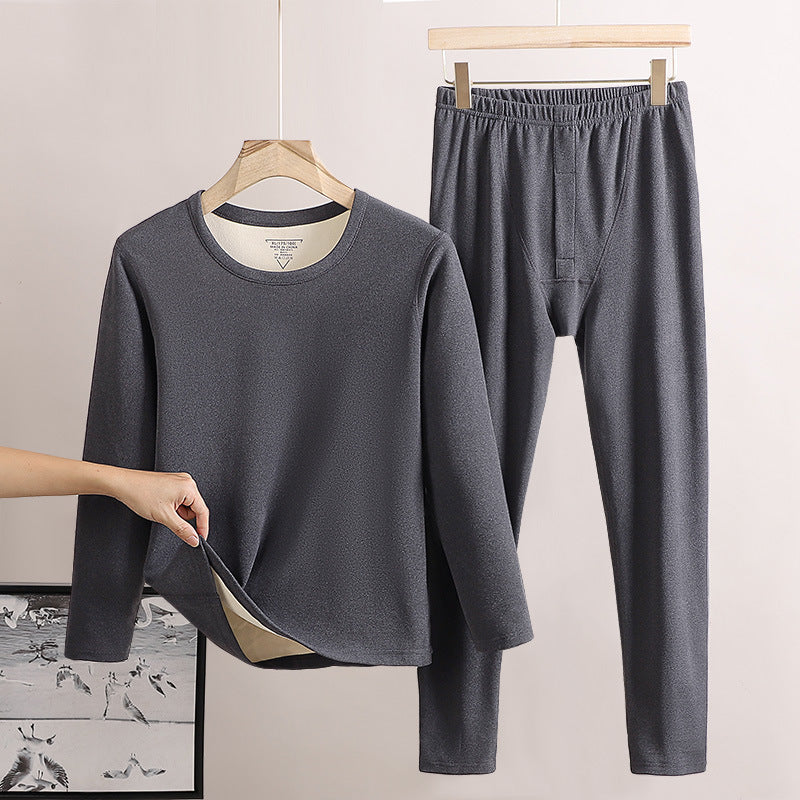 Men’s Fleece‑Lined Thermal Underwear Set – Double‑Sided Brushed Long Johns & Crewneck Top
