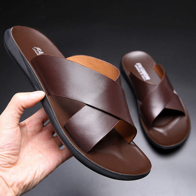 Men’s Casual Soft Leather Slippers – Soft-Bottom Non-Slip Comfort