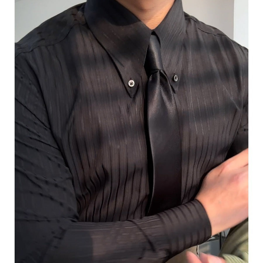 Men’s Spring Pointed-Collar Striped Business Shirt – Lightweight Leisure Style