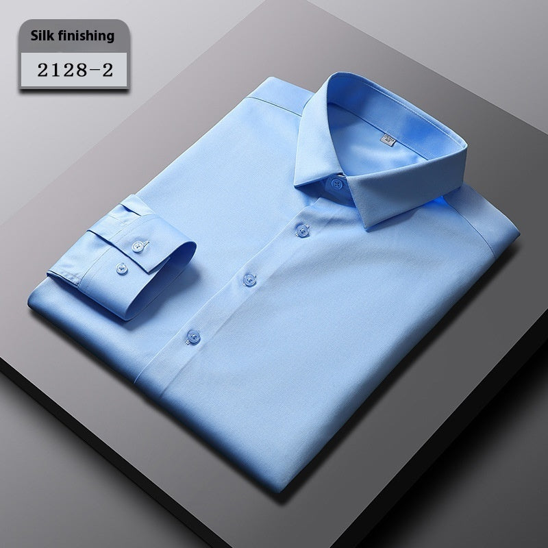 Men’s Elastic Silk Long-Sleeve Non-Iron Shirt – Smooth, Stretch & Breathable