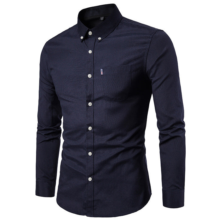 Men’s Korean-Style Slim-Fit Long-Sleeve Dress Shirt – Modern Elegance