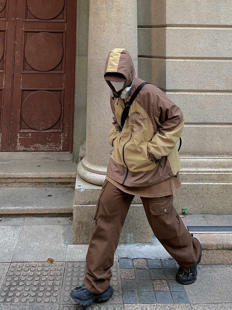 Men's Retro Brown Loose-Fit Overalls – Multi-Pocket American Streetwear
