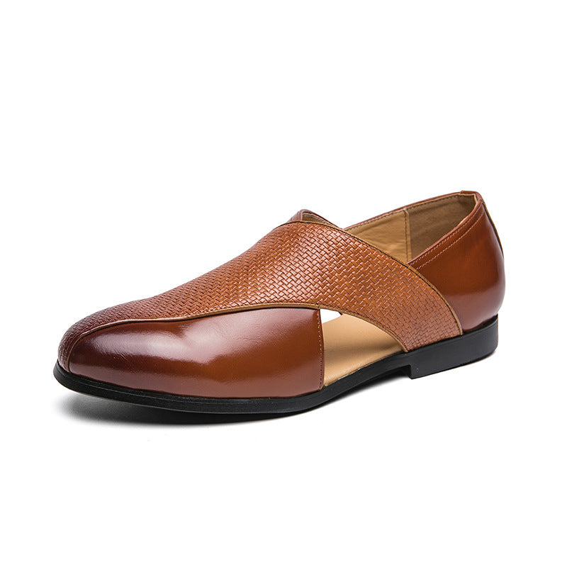 Men's Hollow Pattern Summer Woven Leather Sandals – Breathable Casual Style