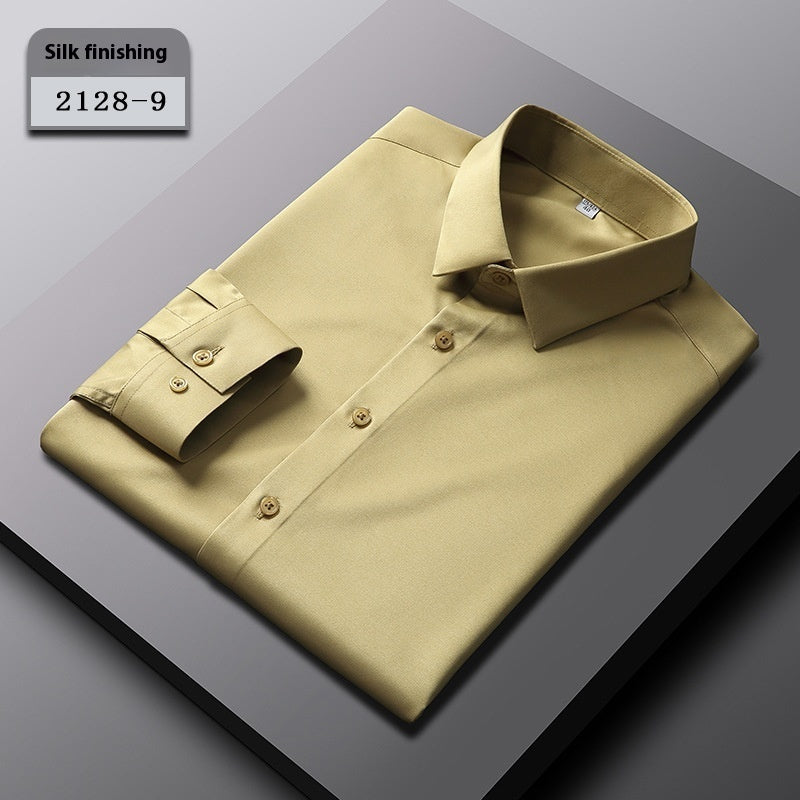 Men’s Elastic Silk Long-Sleeve Non-Iron Shirt – Smooth, Stretch & Breathable