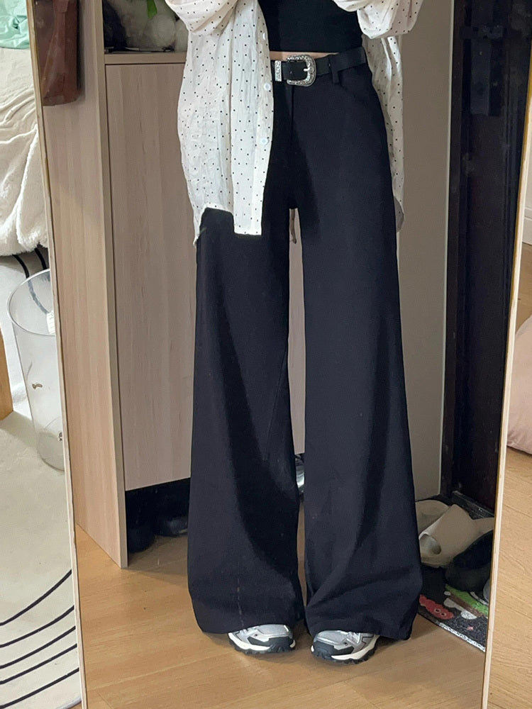 Black High-end Loose Lazy Style Women's Small Size Wide-leg Pants