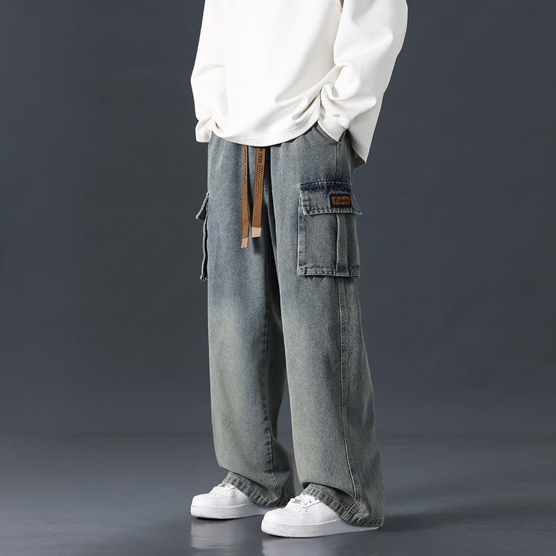Men's Loose Fit Gradient Washed Wide-Leg Jeans – Draped Streetwear Denim
