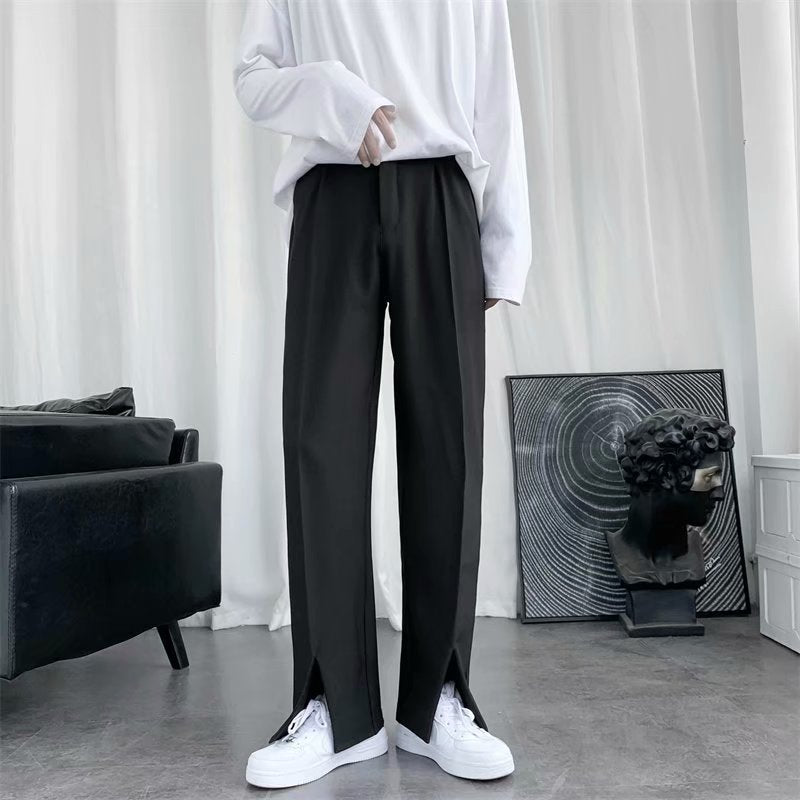 Straight-Leg Slacks – Flared Pants with Mopping Slits