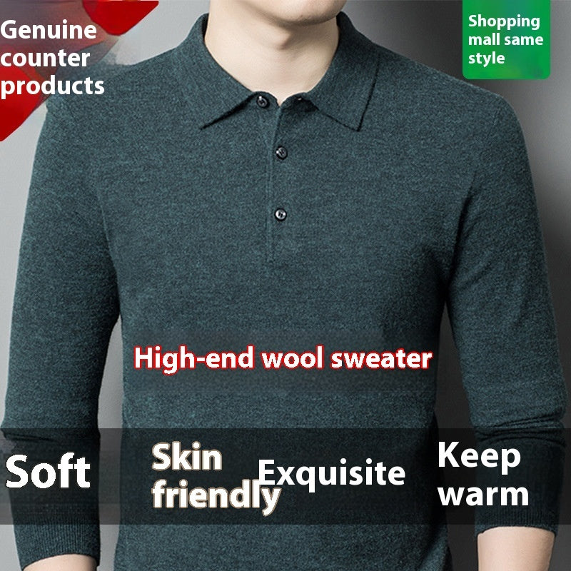 Men's Autumn And Winter Solid Color Shirt Middle-aged Polo Sweater