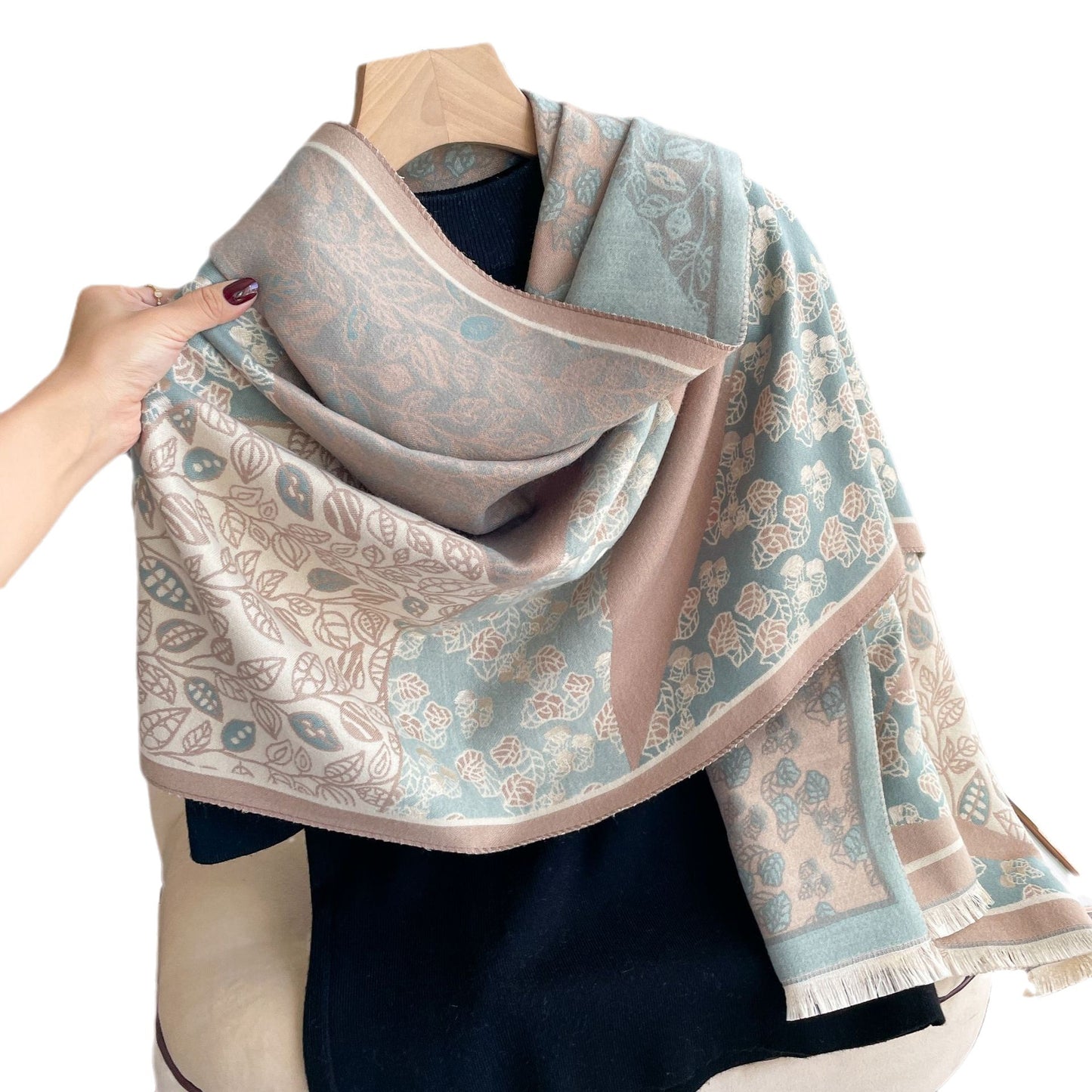Korean Style Ins All-match Floral Print Shawl Winter Cashmere-like