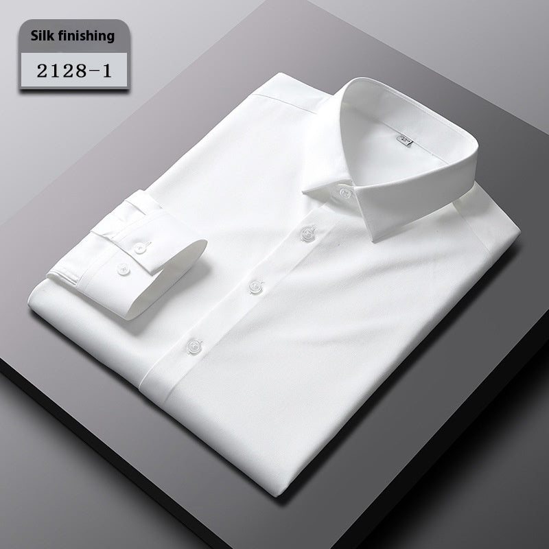 Men’s Elastic Silk Long-Sleeve Non-Iron Shirt – Smooth, Stretch & Breathable