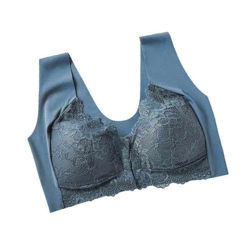 Large Size Push Up Front Buckle Fixed Cup Lace Vest Bra