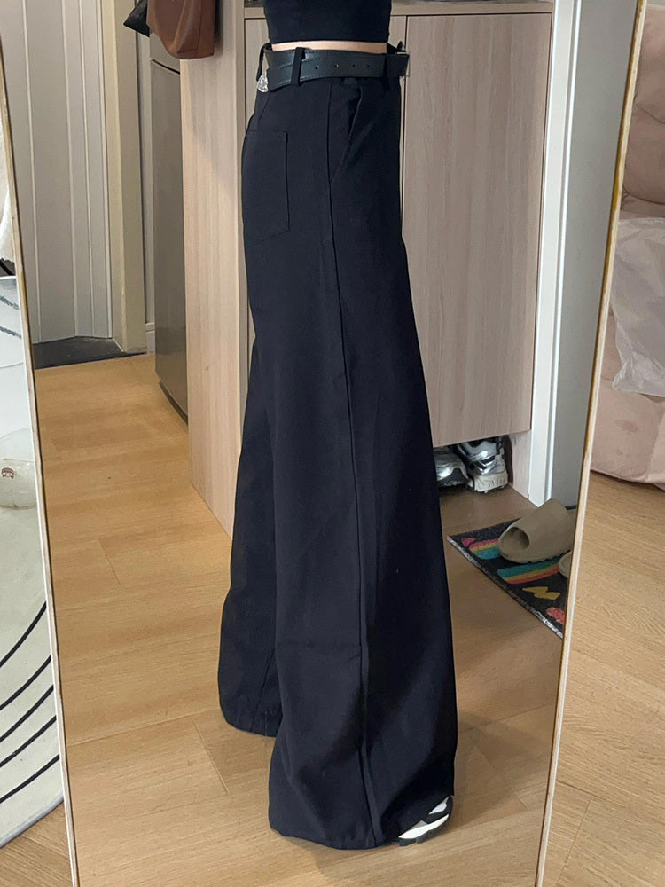 Black High-end Loose Lazy Style Women's Small Size Wide-leg Pants