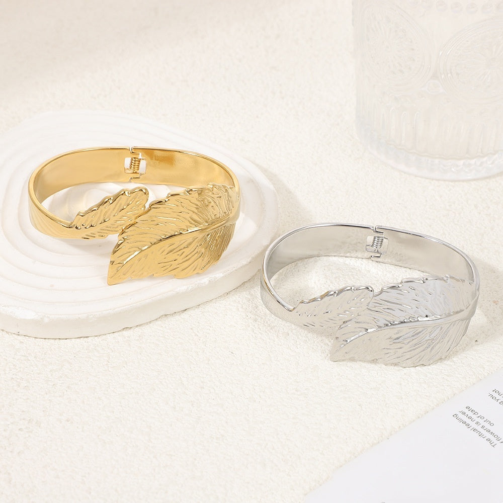 Simple Leaf Size Leaf Titanium Steel Oil Pressure Non-fading Bracelet