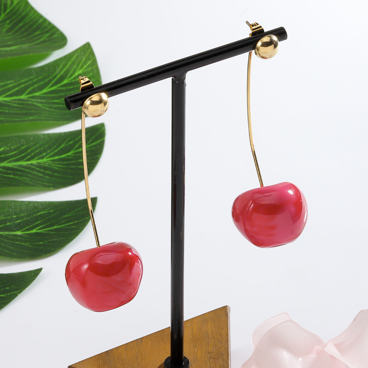 INS Style Red Simulation Cherry Fruit Shape Ear Studs