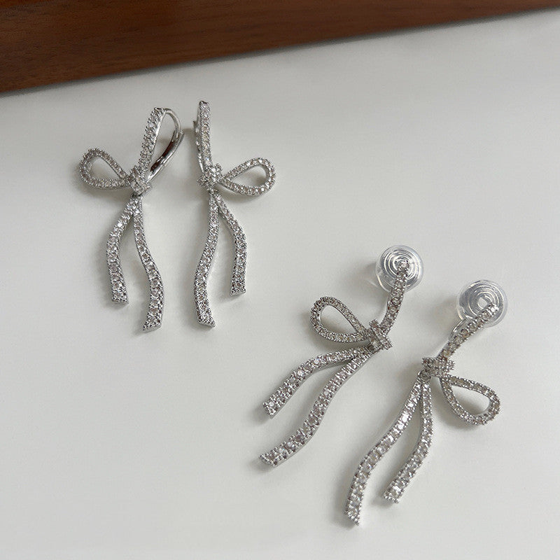 French Style Full Zirconium Bow Ear Clip Without Pierced Mosquito Coil