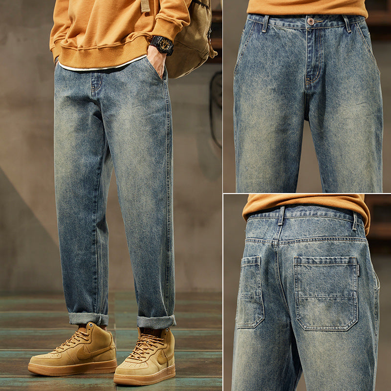 Retro Loose Straight Denim Pants for Men – Vintage Streetwear Style