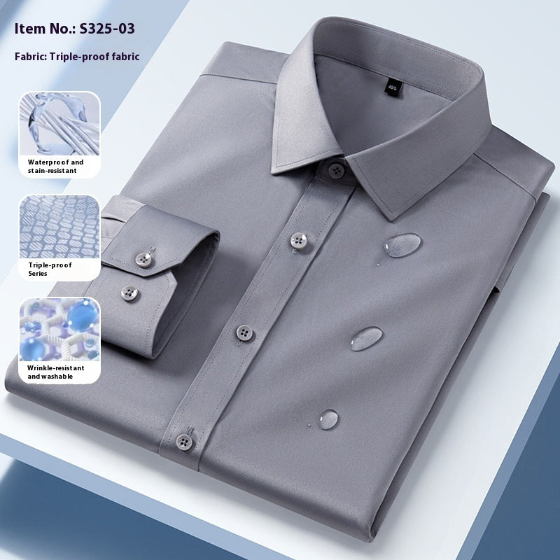 Men’s Seamless Three-Proof Long-Sleeve Shirt – Waterproof, Anti-Oil & Anti-Wrinkle