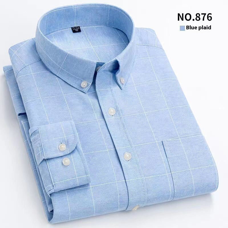 Men’s Pure-Color Oxford Slim Fit Shirt – Youth & Middle-Aged Business Casual