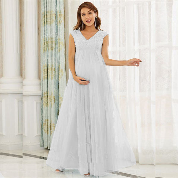 Maternity Dress Lace With Chiffon Long Dress For Pregant Women Sleeveless