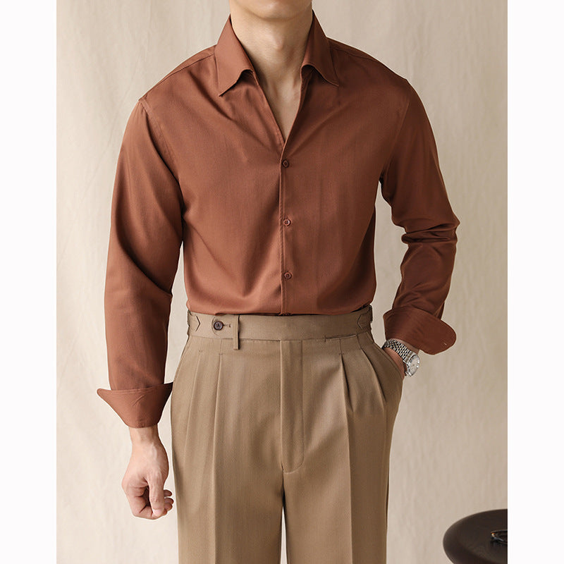 Men’s One-Piece Collar Long-Sleeve Shirt – Elegant Roll Neck Design