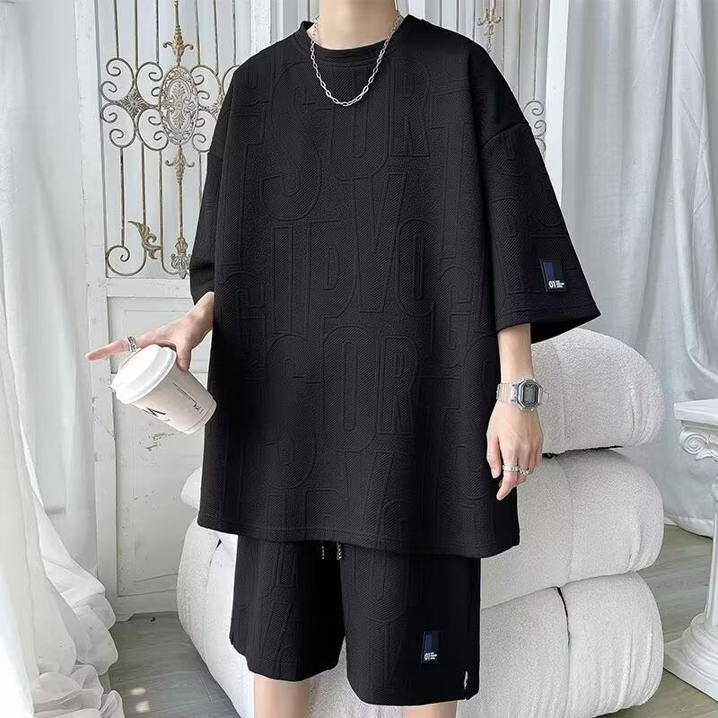Men’s Loose Leisure Sports Two-Piece Set – Casual Short-Sleeve Shirt & Shorts