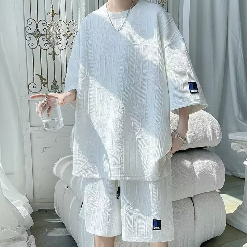 Men’s Loose Leisure Sports Two-Piece Set – Casual Short-Sleeve Shirt & Shorts