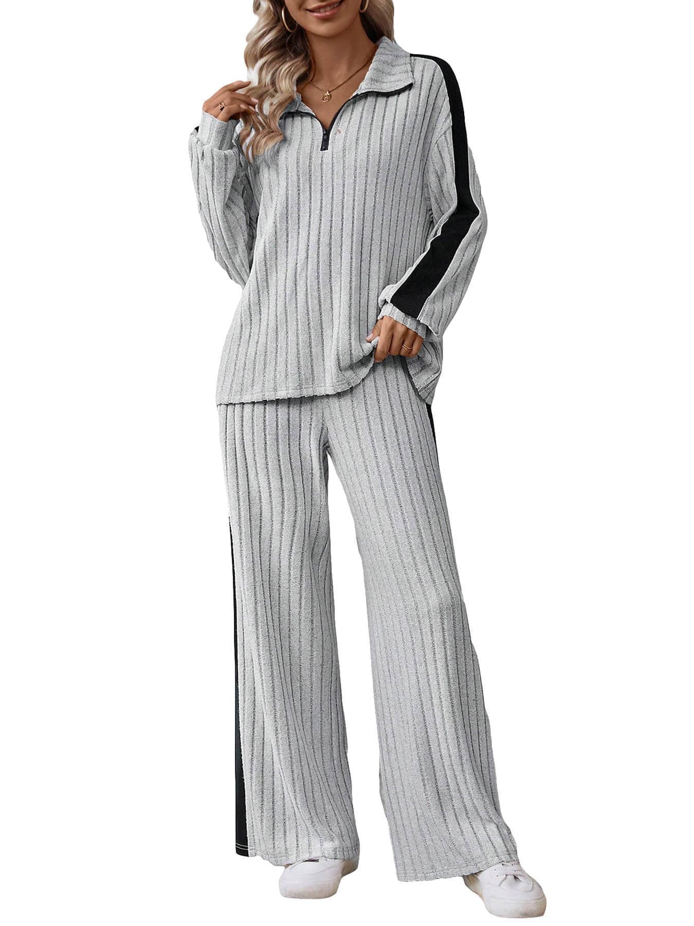 Large Size Casual Suit Women's Sweater Wide Leg Pants Two-piece Set