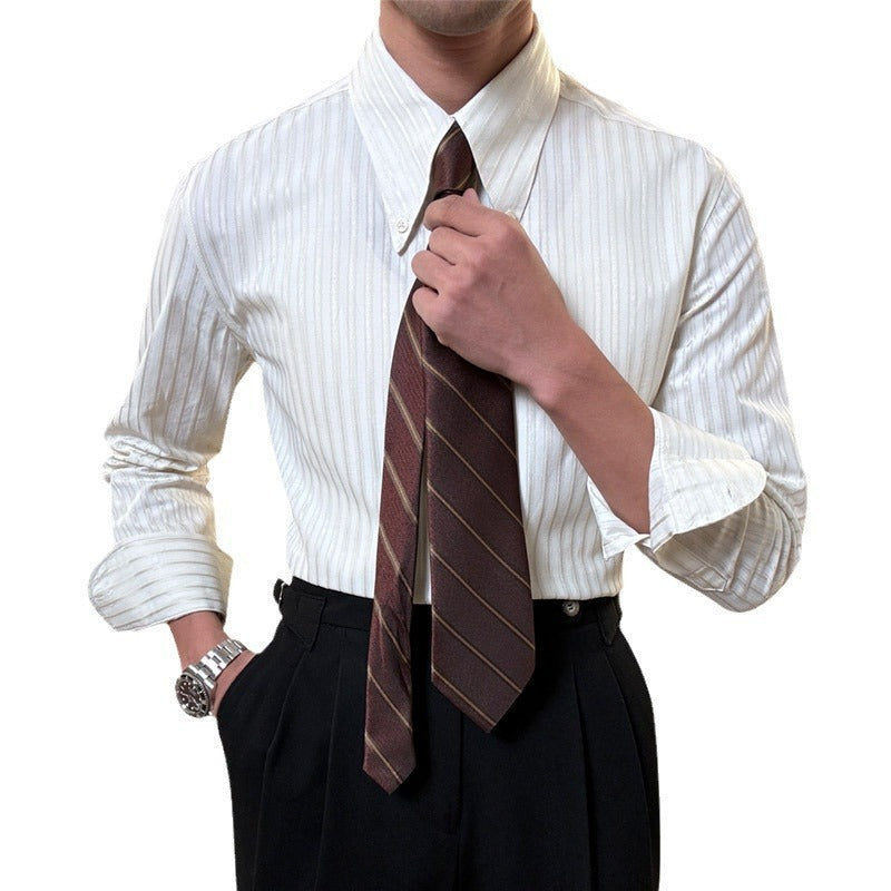 Men’s Spring Pointed-Collar Striped Business Shirt – Lightweight Leisure Style