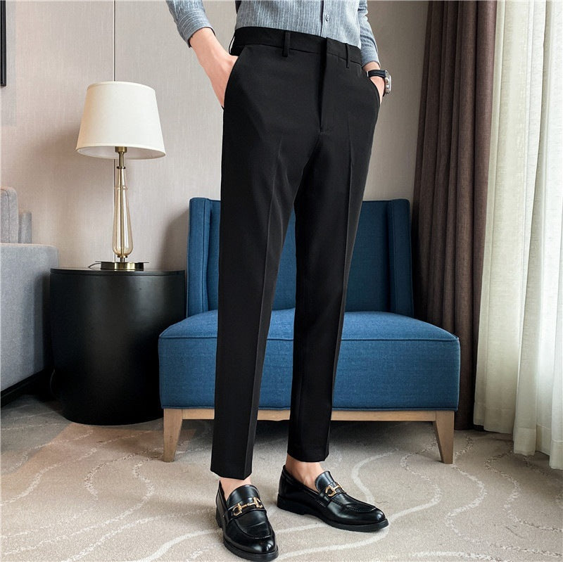 Men’s Spring/Summer Draped Solid‑Color Suit Pants – Stretchy Comfort, Elegant Casual Style