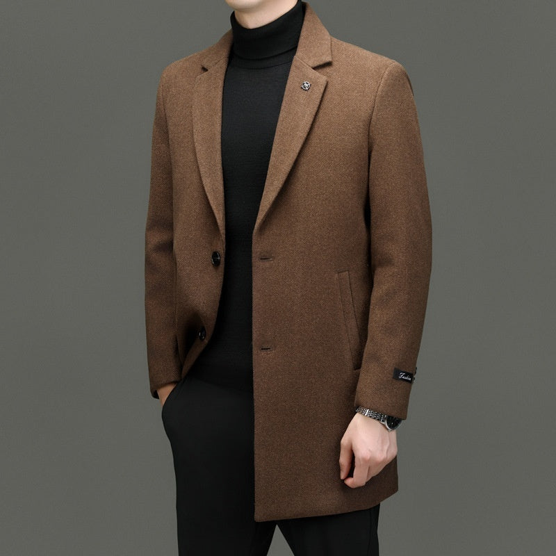 Men’s Slim‑Fit Mid‑Length Woolen Overcoat – Elegant & Versatile Winter Coat