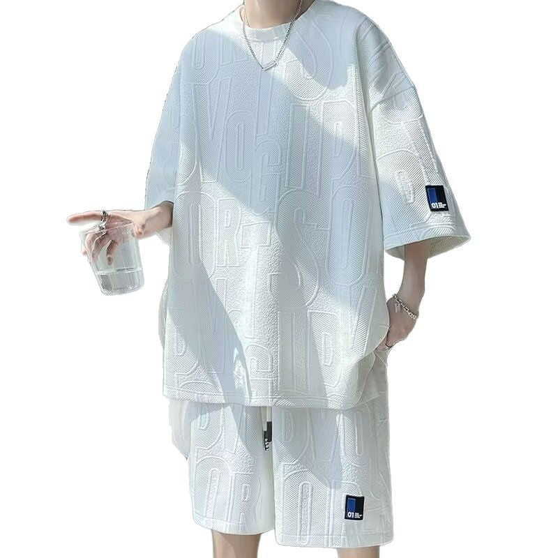 Men’s Loose Leisure Sports Two-Piece Set – Casual Short-Sleeve Shirt & Shorts
