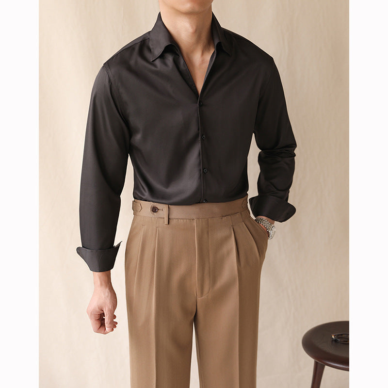 Men’s One-Piece Collar Long-Sleeve Shirt – Elegant Roll Neck Design