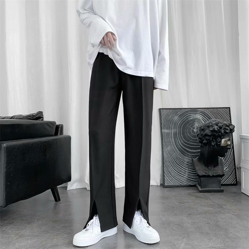 Straight-Leg Slacks – Flared Pants with Mopping Slits