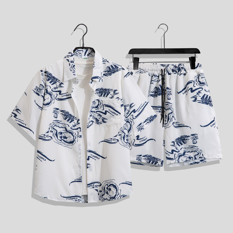 Men’s Hong Kong-Style Retro Printed Short-Sleeve Shirt – Bold & Nostalgic