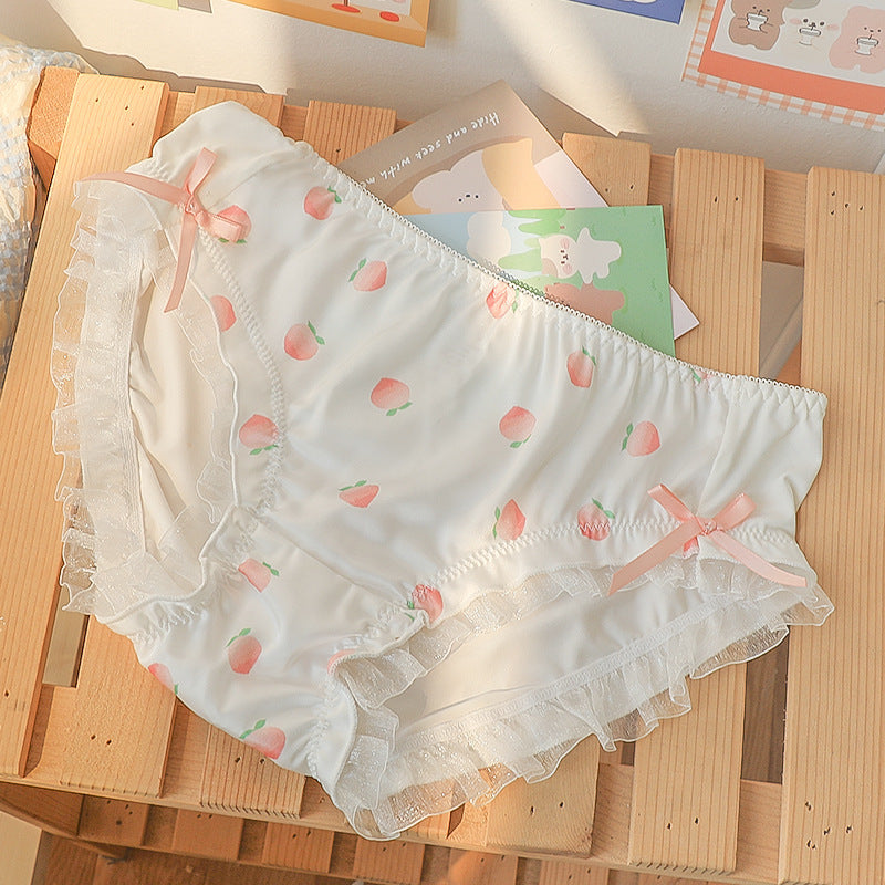 Fruit Printed Ice Silk Sweet Style Cotton Crotch Large Size Briefs