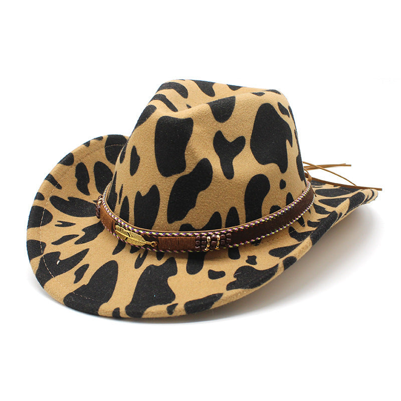 Ethnic Style Woolen Cows Pattern Big Brim Wide Brim Denim Top Hat