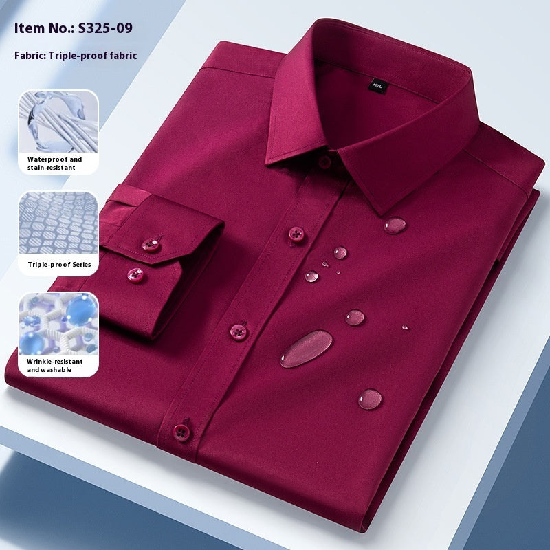 Men’s Seamless Three-Proof Long-Sleeve Shirt – Waterproof, Anti-Oil & Anti-Wrinkle