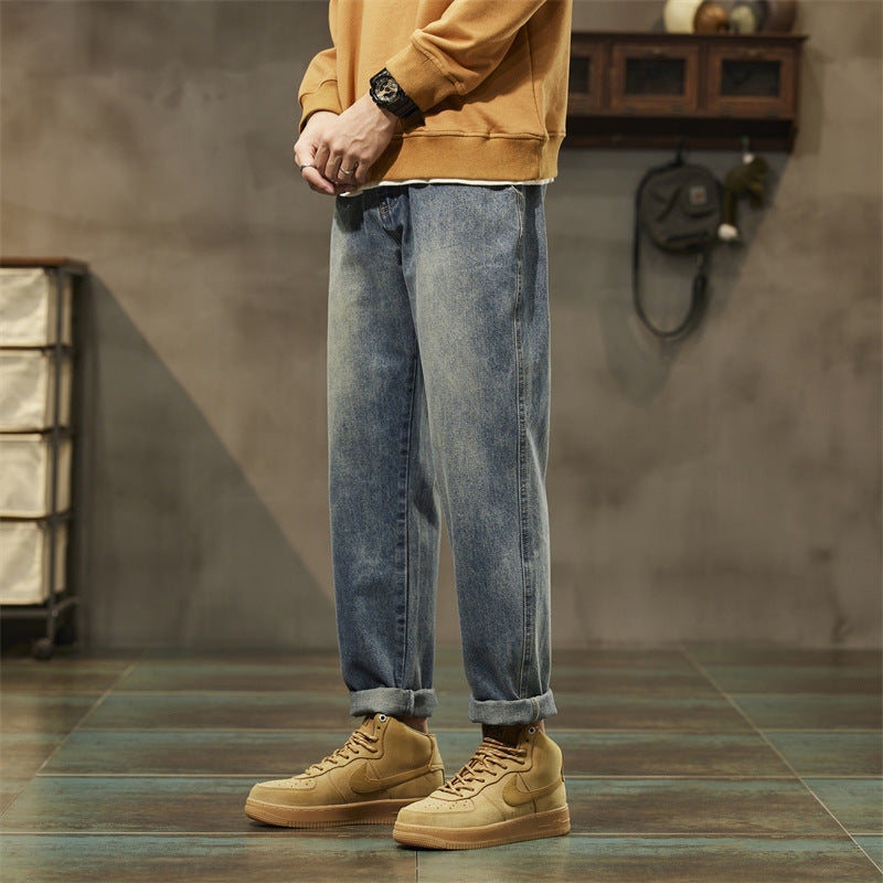 Retro Loose Straight Denim Pants for Men – Vintage Streetwear Style