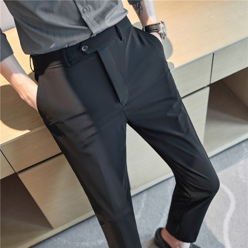 Men's Ice Silk Nylon Business Casual Pants – Ultra-Stretch & Fine Grain Elegance