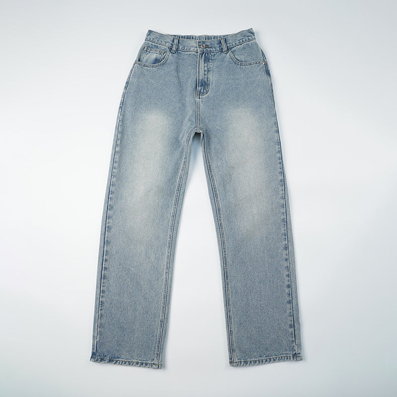 Men’s Vintage Loose Draping Wide-Leg Jeans – Washed Straight-Fit Streetwear