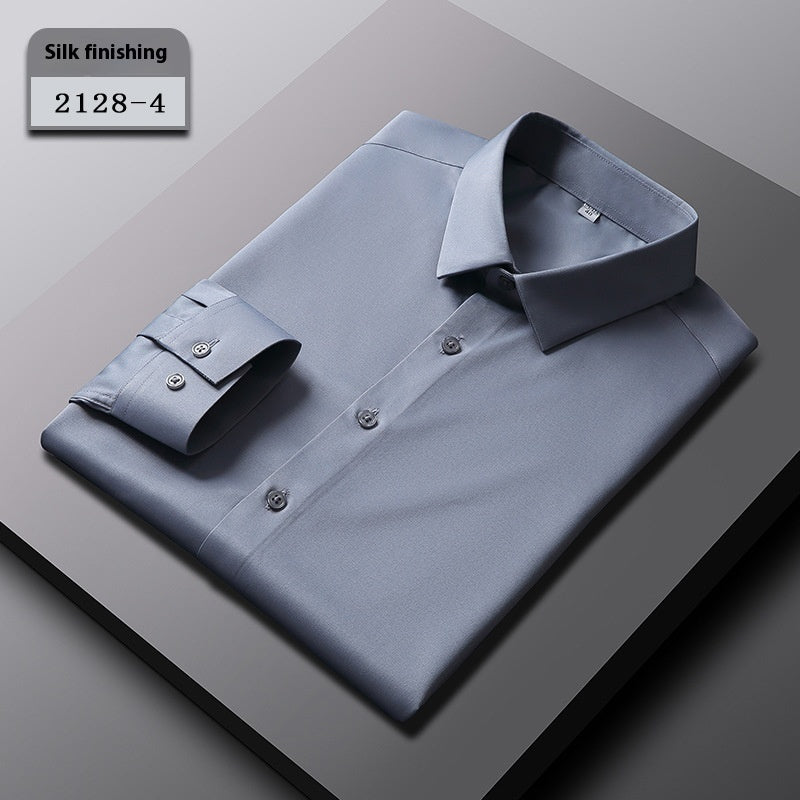Men’s Elastic Silk Long-Sleeve Non-Iron Shirt – Smooth, Stretch & Breathable