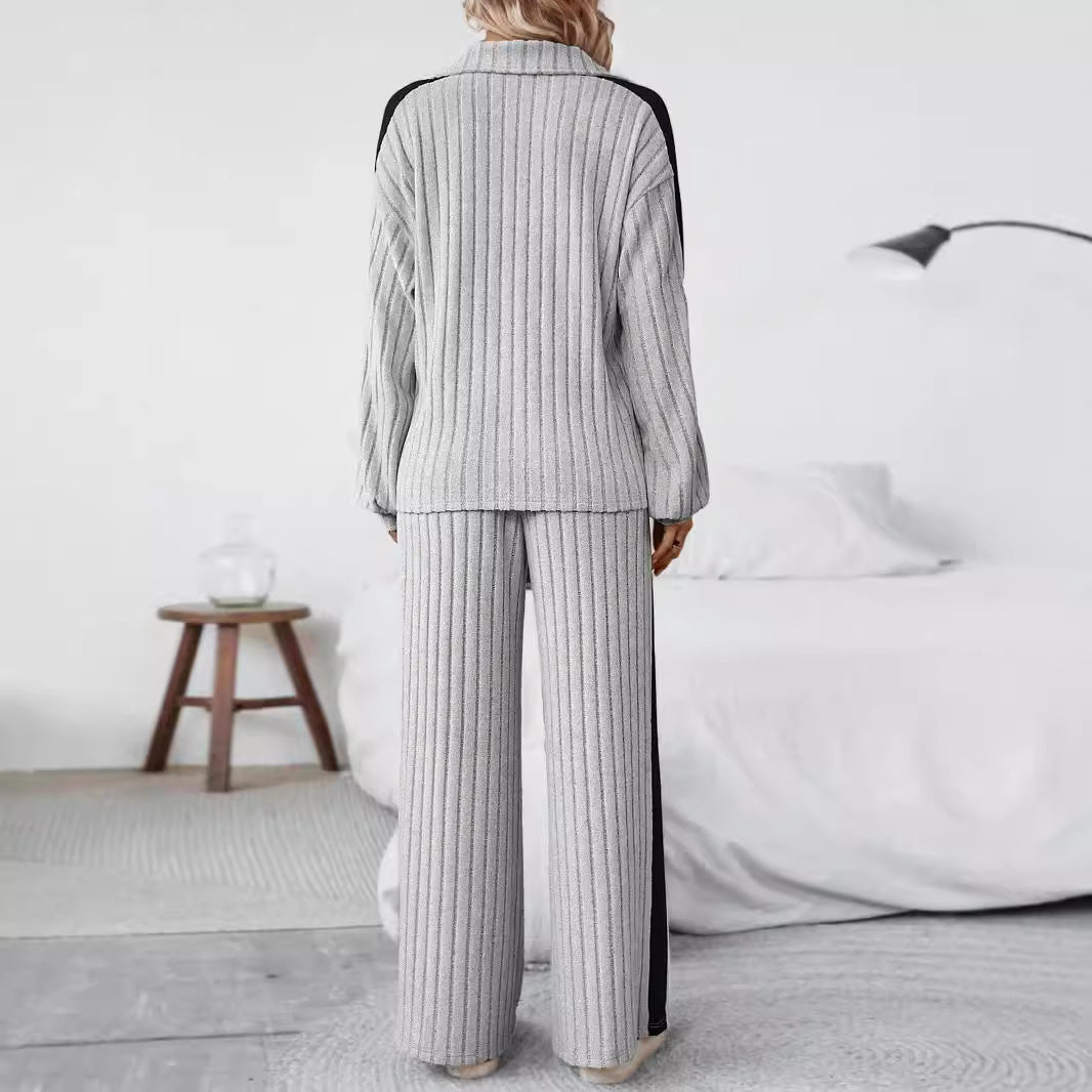 Large Size Casual Suit Women's Sweater Wide Leg Pants Two-piece Set